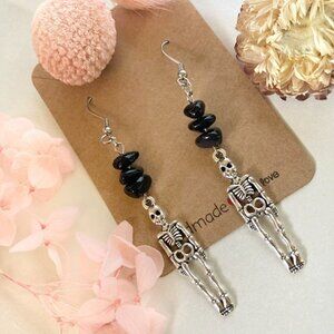 Silver Skeleton Earrings. / Halloween Earrings / Crystal Earrings / Dangle